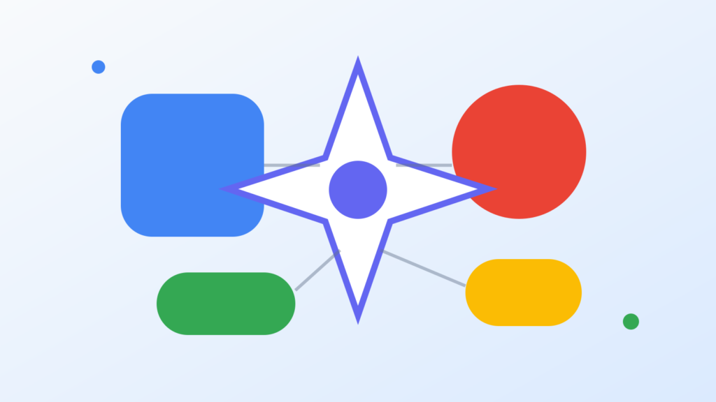 文章、音声、動画、端末に広がるGoogle AIの更新を多色のモジュールで表した図